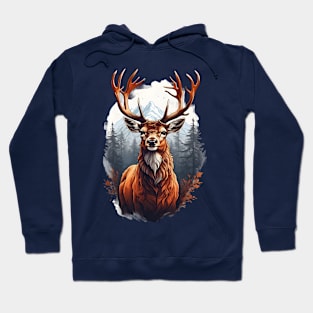 Majestic Red Deer Mountain Landscape Design Hoodie